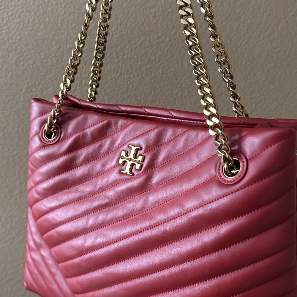 Tory Burch Quilted Red Leather Shoulder Bag with Gold Chain
